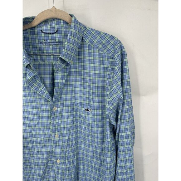 Vineyard Vines OTG Performance Plaid Button Front Shirt Men L Bkue Long Sleeve - Picture 7 of 8